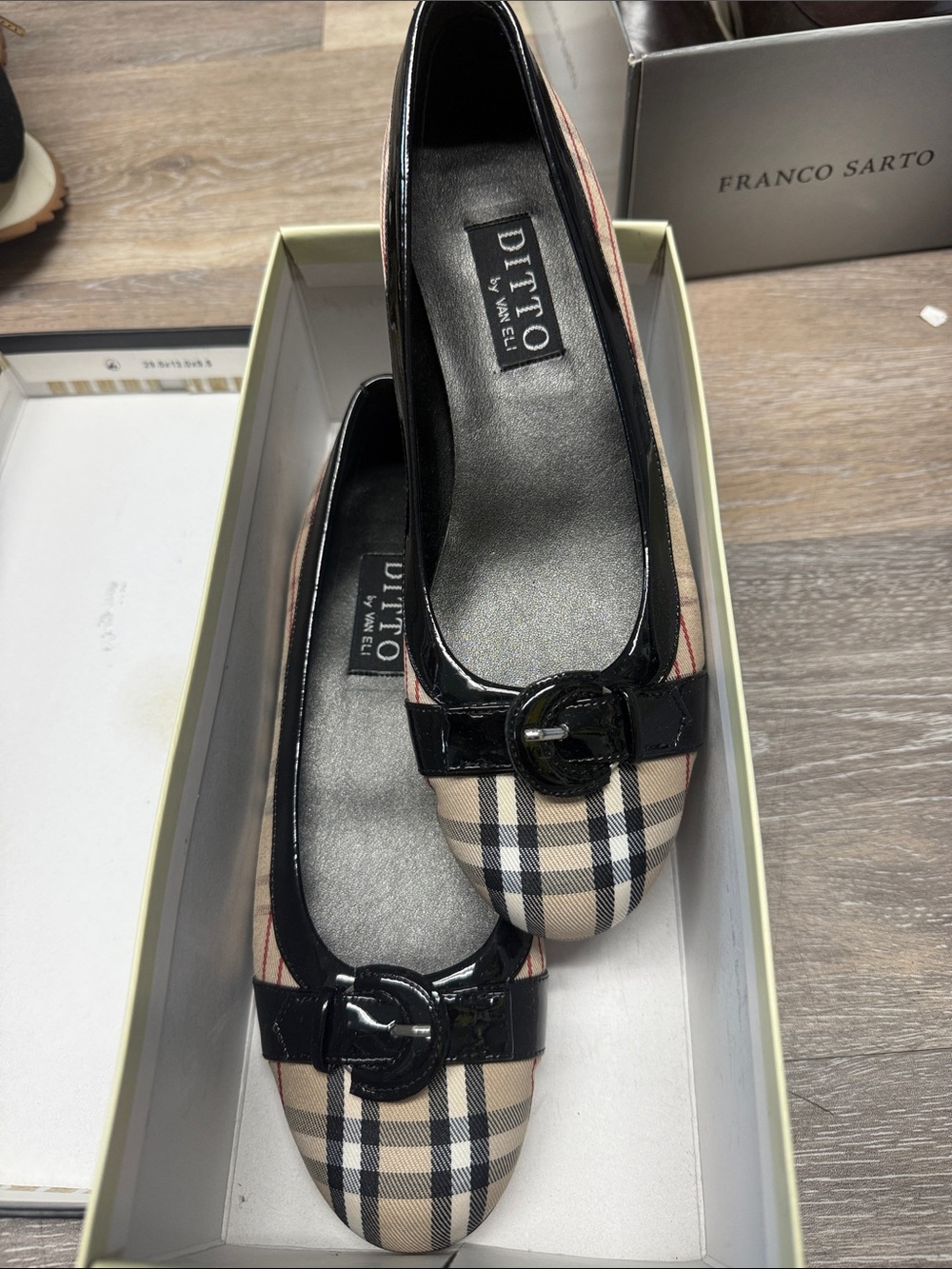 Van Eli Dittos Plaid Ballet Flats with Black Patent Trimmer